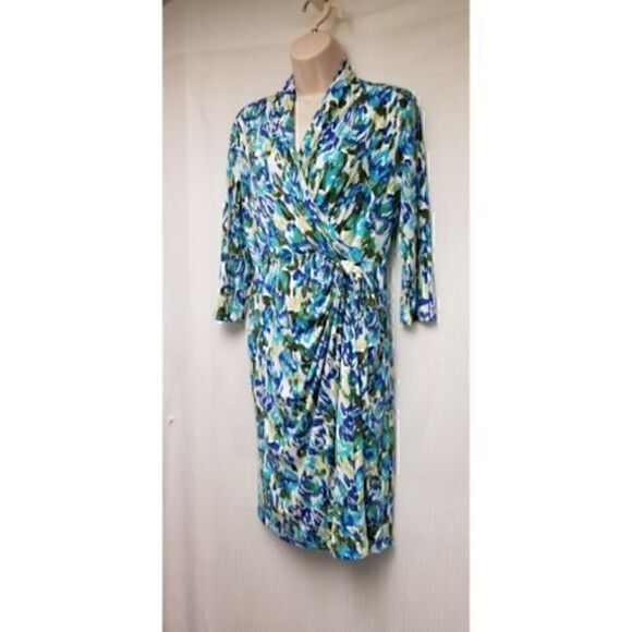 Shape Benefits by Chadwicks  3/4 Sleeve V-Neck Multicolor Floral Wrap Dress 6P - Picture 5 of 8